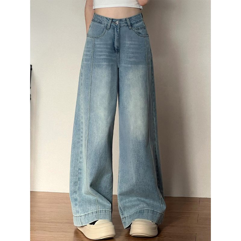 

Retro Blue Wide-Leg Jeans for Women, New Summer Style for Fat Girls, mm Pear-Shaped Figure, High-Waisted, Loose, Slimming Look Straight-Leg Pants Vintage Blue Regular S(Suggestion 40-45kg)