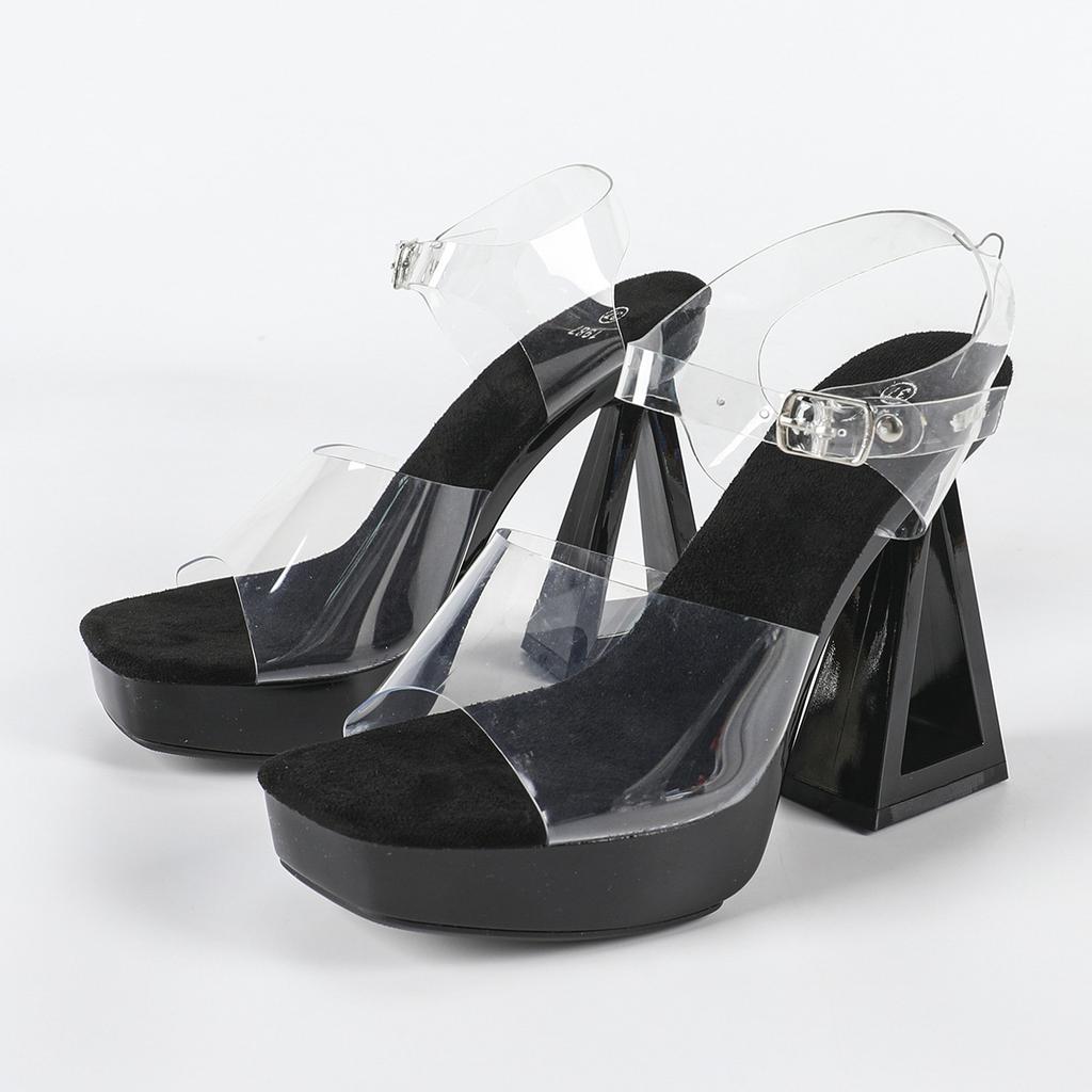 Summer New Women's Sandals - Sexy Black Platform, 13CM High Heel/Flat Heel, Catwalk Model Shoes LFD-1989-2
