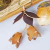 Handmade Leather Keychain with Unique Original Design In Caramel Brown with Flowers and Leaves for Bag