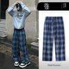 Plaid Pants Loose Straight High Street New Versatile Casual Sports Sweatpants with a Vertical Feel Black and White Basketball Long Pants for Men