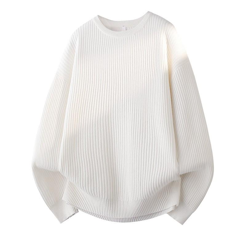 Suéter de Punto Oversize con Cuello Redondo para Hombre Pulóver Casual de Manga Larga Ropa de Calle Otoño