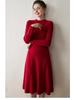 Women's Cashmere Ribbed Midi Dress - Autumn/Winter Solid Color, Slimming Over-Knee Wool Sweater.