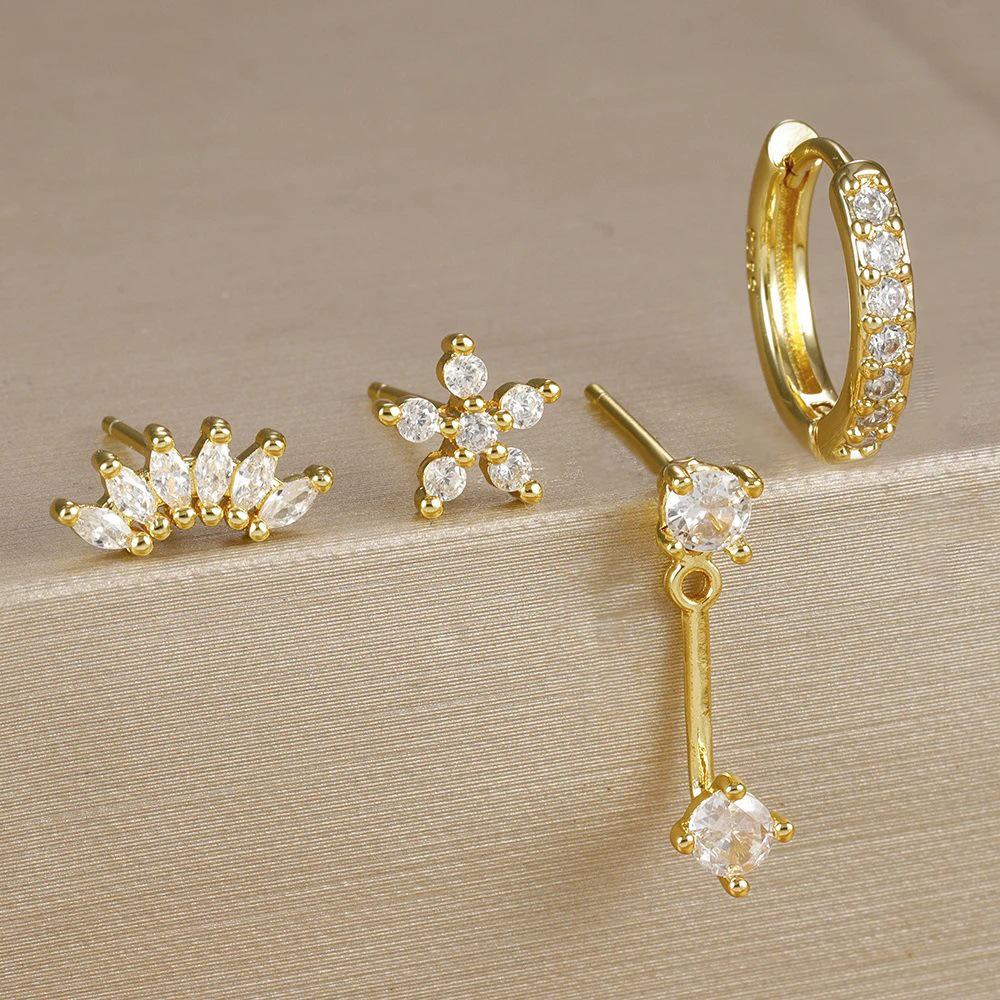 Cross-Border Hot Selling Real Electroplated Zircon Earrings Chic Exquisite Compact Temperamental Design for Women