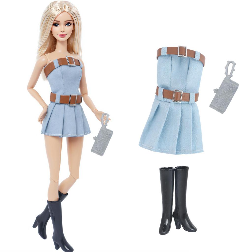 Fashion Doll Dress and Accessories for 30cm Doll 11.5'' Girl Doll Mini Gown with Cute Crown Handbag Shoes Boots Kids Toy Gift