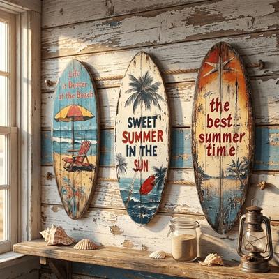 Letní Dřevěné Surfy Nástěnná Dekorace Plážové Téma Palma Surf na Stěnu Závěsný Slunečník Dekorativní Plážová Dekorace Nástěnné Umění