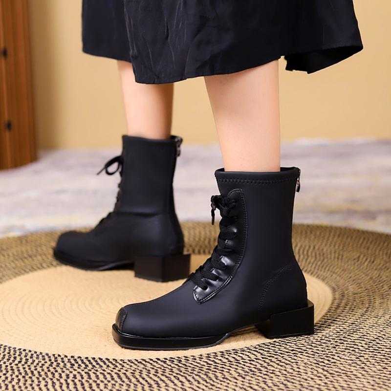 

Женские квадратные носки с застежкой-молнией сзади, модные осенние женские туфли с перекрестными ремешками, средний каблук, горячая распродажа, женские сапоги 40