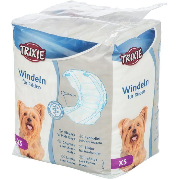 Couches pour chiens mâles - TRIXIE - XS - Tour de taille 42 cm - Blanc - Fermeture adhésive - Feutre polyester