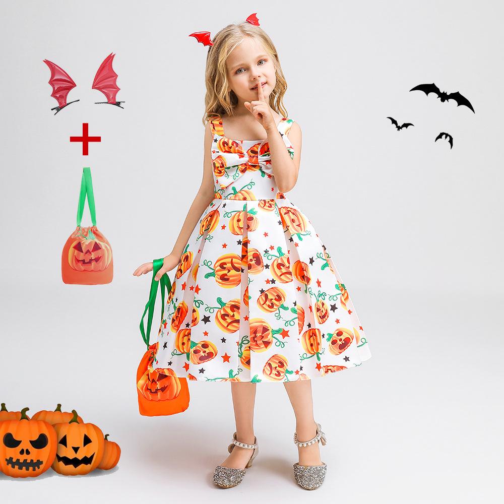 Halloween Children's Costume, Girls Cosplay Cosplay Witch Pumpkin Show Dress Girl Princess Dress
