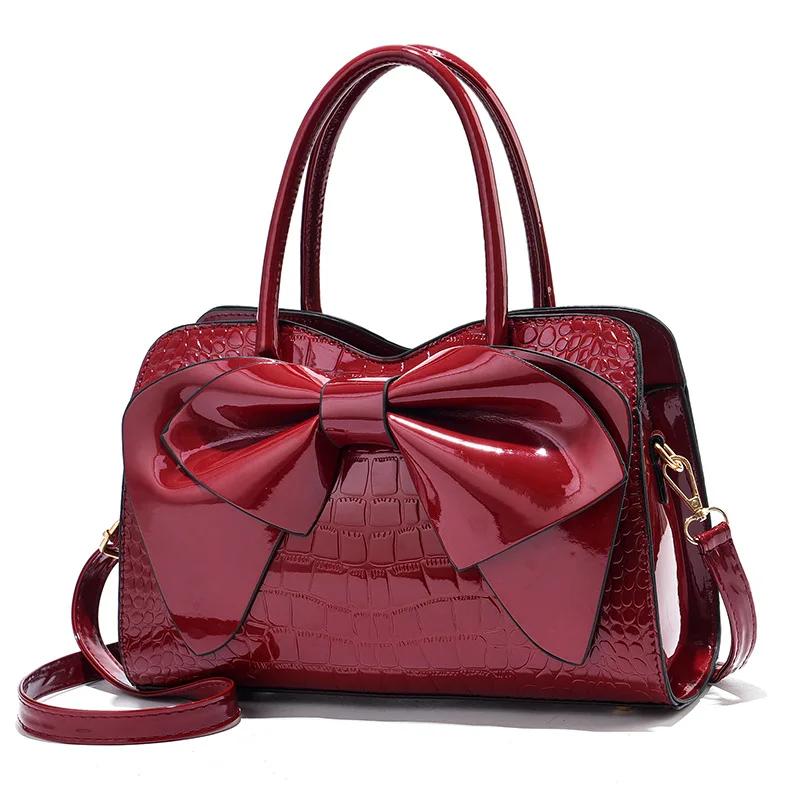 Large Capacity Bow Ladies Crossbody Bag High Quality Luxury Bright Leather Shoulder Tote Bags