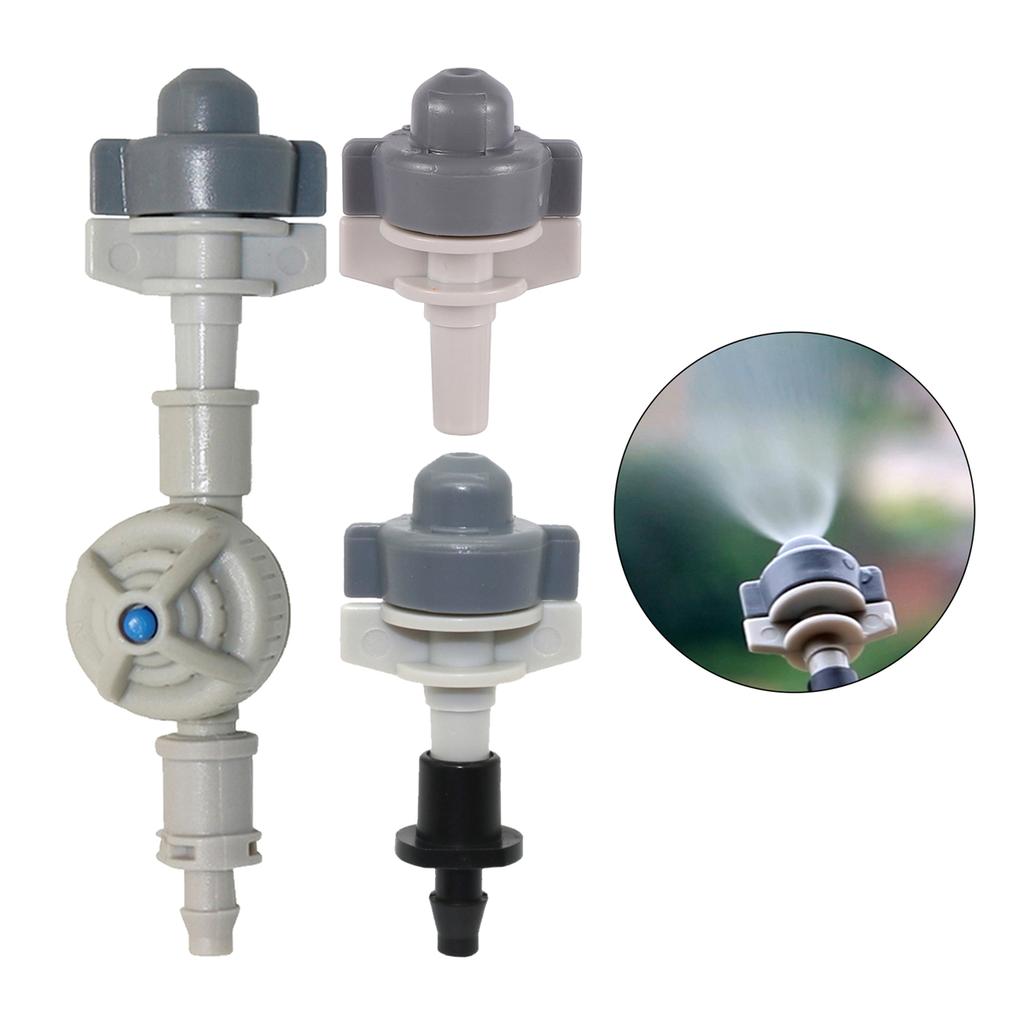 10/100Sets Micro Atomization Nozzle Kits 6mm Interface Atomizing Grey Micro-Sprayers 4/7mm Hose Garden Irrigation Humidification