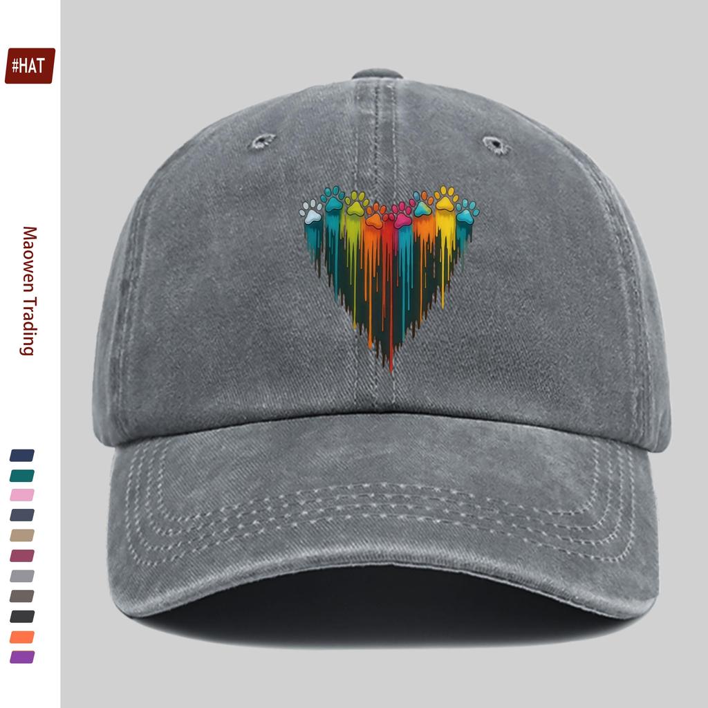 Pc Unisex Cute Cat Paw HeartShaped Print Baseball Cap with Heart Print Design Sun Hat Comfortable and Lightweight Adjustable