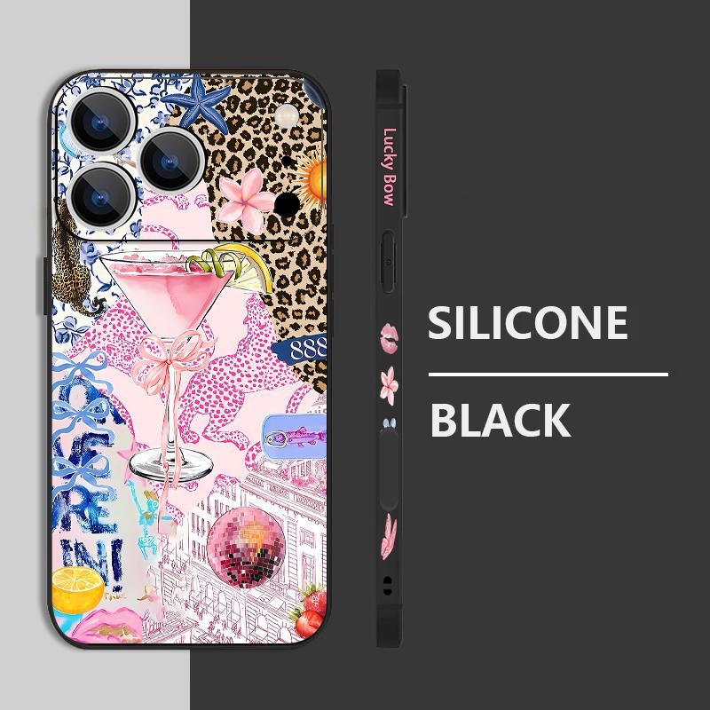 For iPhone 17 Pro Max Case Pink Goblet Bowknots Disco Ball Soft Silicone Lanyard Cover For iPhone 16 Pro Max Cover iPhone 15 14 13 12 11 16E