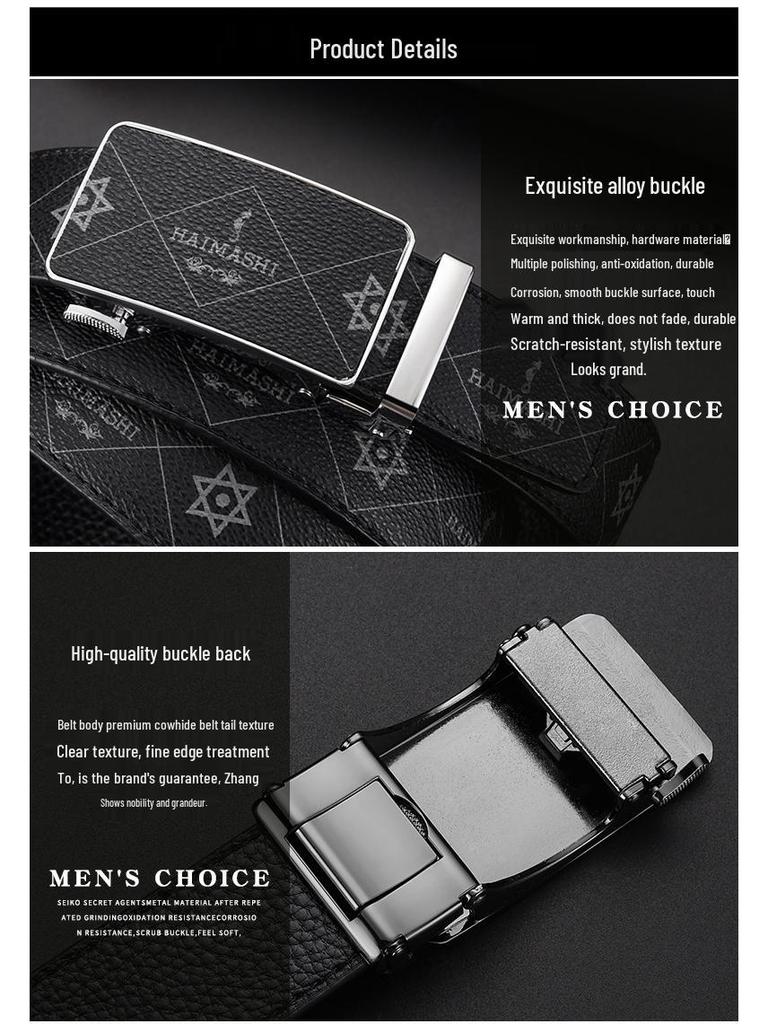 Emperor Men's Genuine Leather Automatic Buckle Belt: High-Quality, Versatile, Trendy