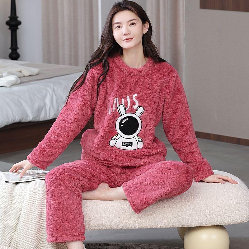 2025 Autumn Winter Cartoon Pajamas Sets for Women Warm Thicken Pajama Long Sleepwear Girl pyjamas Coral Fleece Homewear Clothes