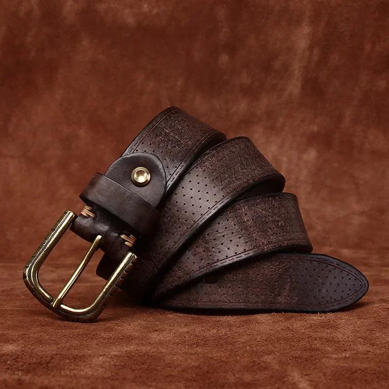 3,8 CM Wysokiej Jakości Czysta Skóra Bydlęca Prawdziwa Skóra Męskie Pogrubione Mosiężna Klamra Paski Retro Dżinsy Pasek na Talii Męskie Paski dla Mężczyzn