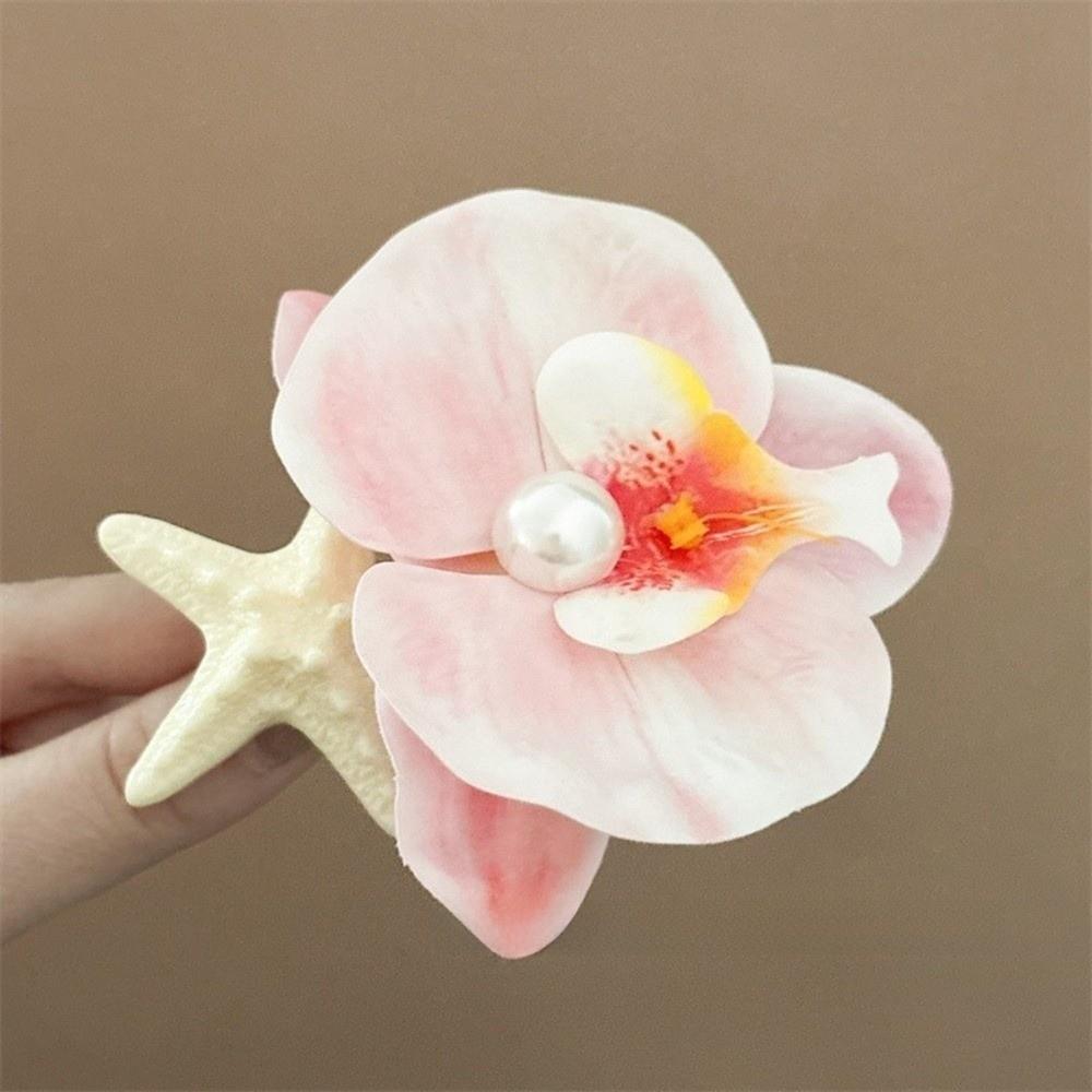 Trendy Orchid Flower Hairpin Vintage Resin Starfish Hair Clip Pearl Hair Clip Seaside Wear