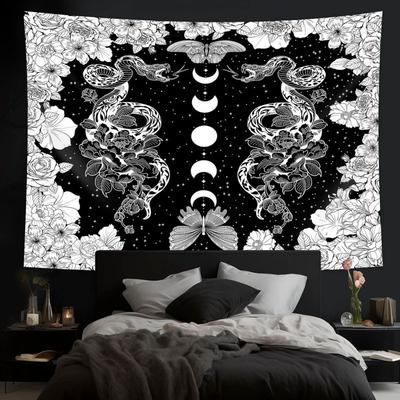 Gothic Snake Flower Tapestry Moon Phase Wall Hanging for Bedroom Living Room Dorm Aesthetic Room Background