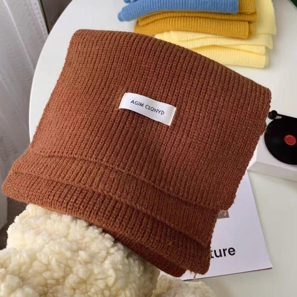 New Solid Color Haze Blue Scarf Korean Version Versatile White Woolen Scarf Winter Couple Men and Women Students