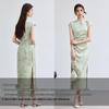 VICTORIA&VERA Summer New Chinese Style Emerald Green Bamboo Print Side Slit Cheongsam Dress