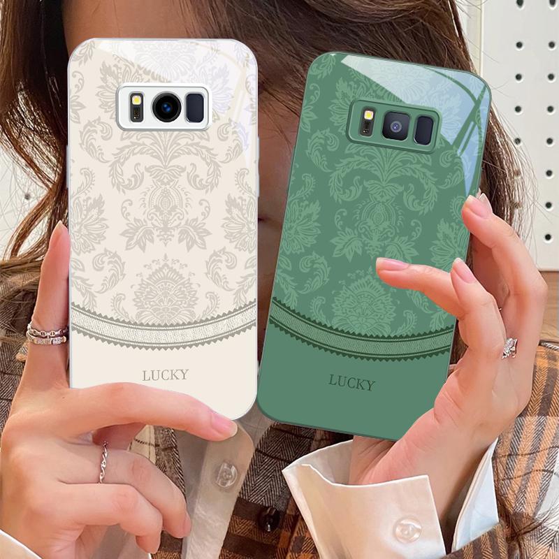 White Floral Vine Pattern For Samsung S25 S25 Edge S25Ultra S8 9 S10 20 U Ltra S21 Pro 22 Plus S23 FE S24 Ultra Glass Phone Case