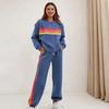 Damen 2-teilige Lounge-Outfits Regenbogen gestreiftes Sweatshirt High Waist Sweatpants Trainingsset Langarm Reise-Trainingsanzug