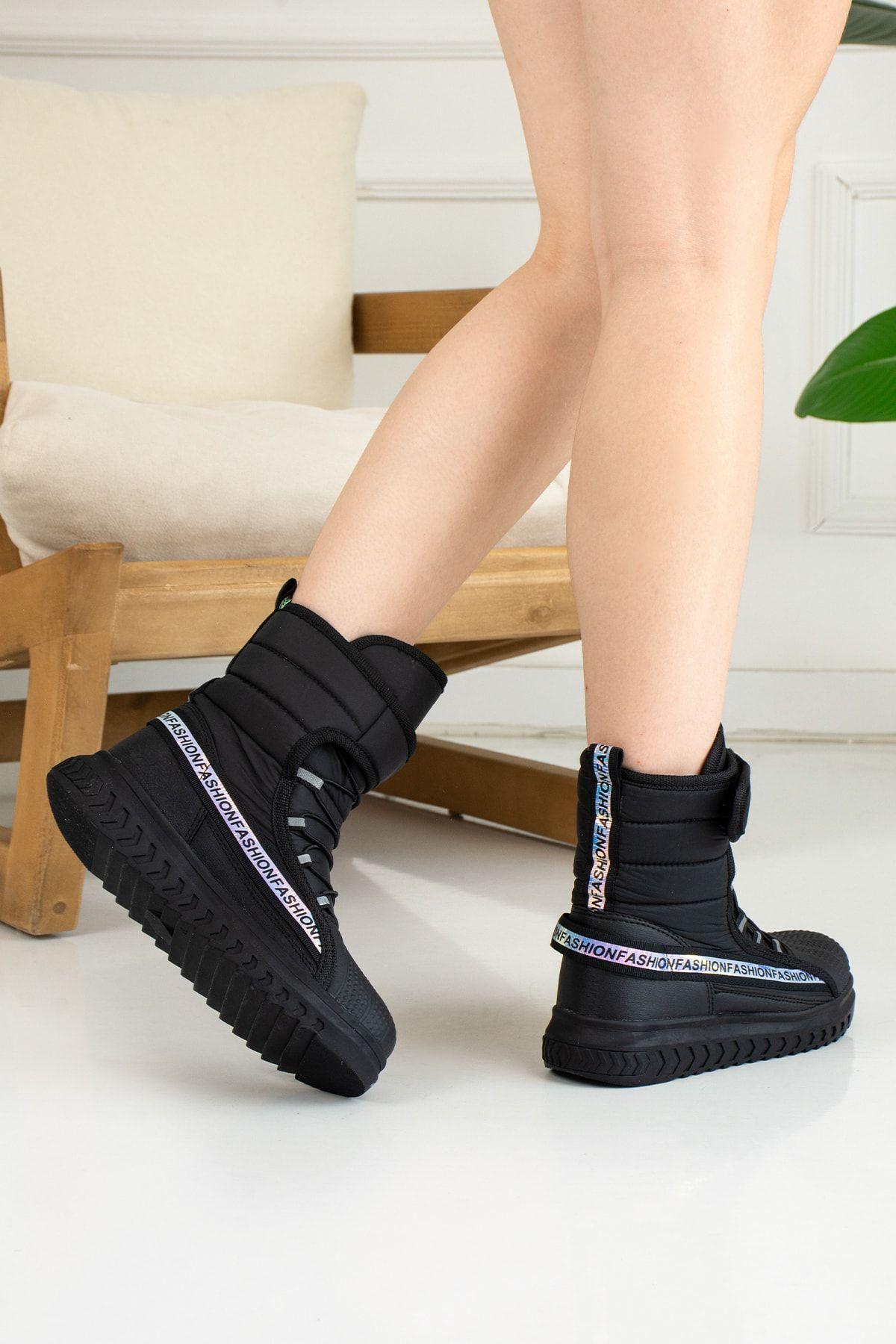 

Women Casual Black Non-Slip Thick Sole Velcro Elastic Oval Toe Fur Lining Comfortable Lightweight Snow Boots 37