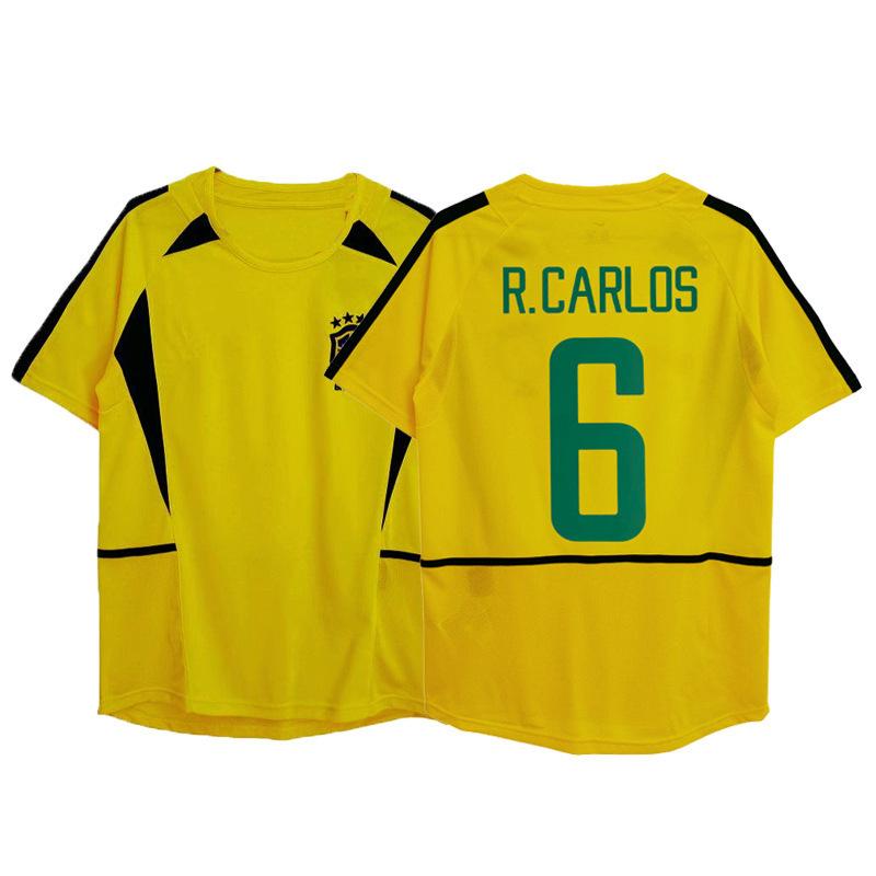 98-02 Brazil Home Jersey No. 6 Carlos No. 7 Ronaldinho No. 9 Ronaldinho Retro Classic Jersey
