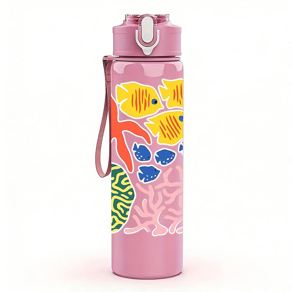 1PC Boho Tropical Abstract Floral Pattern Print 750ml Color Plastic Sports Water Bottle Leakproof Flip Straw Lid Suitable for Sports Office Home Use