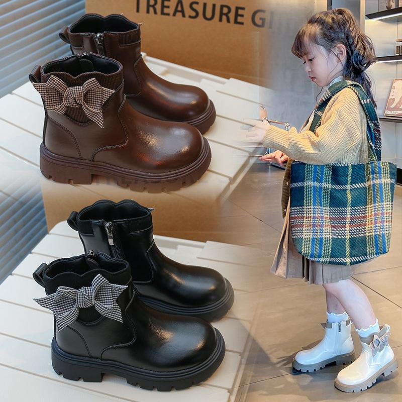 Girls' Fleece-lined Short Boots, New Autumn and Winter Children's Martin Boots, Stylish and Versatile Single Boots for Girls, Suitable for Older
