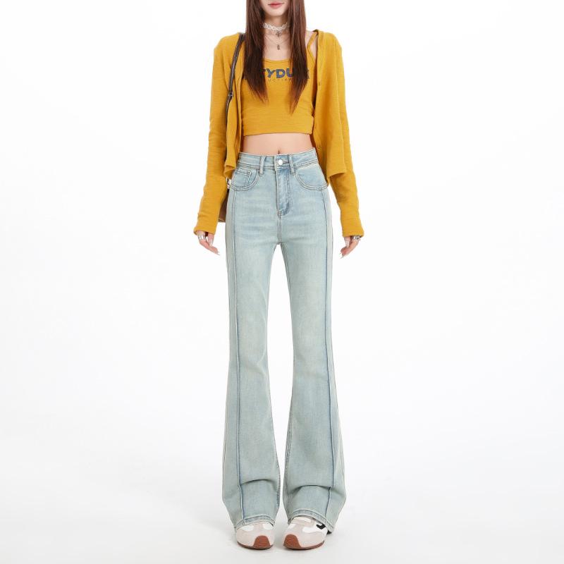 Spring 2026 Women s Light Blue High-Waisted Micro-Flare Jeans - Slimming Stretch Bell Bottoms Extra Extra Large