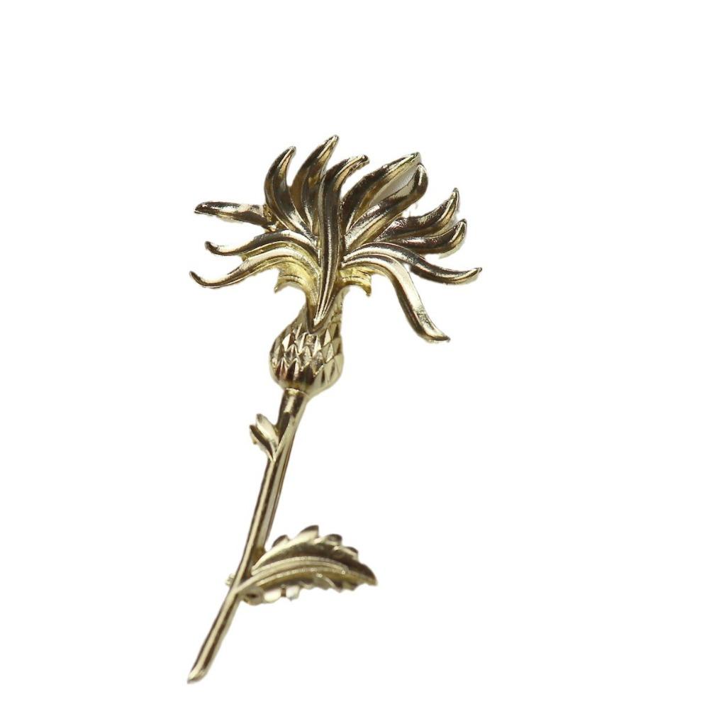 Vintage Thistle Flower Brooch Glazed Surface Metal Material Enamel Classic Style Flowers Pins Gold Color Three-Dimensional Pins