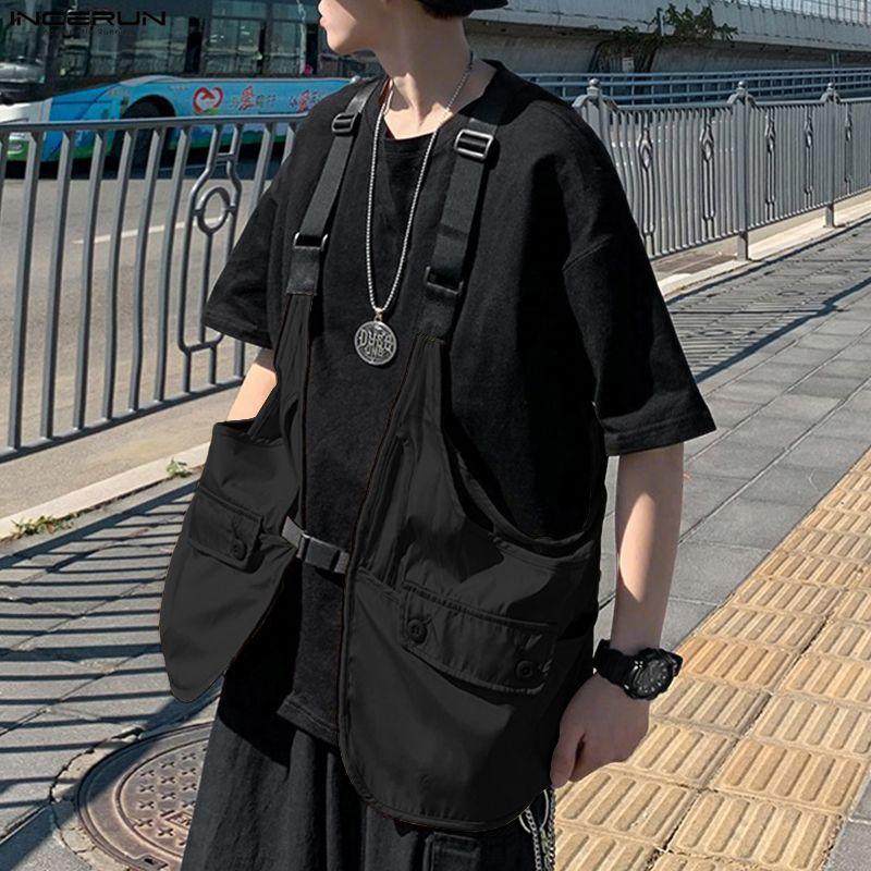 INCERUN Men Strap Sleeveless Patchwork Cargo Vest Waistcoats