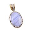 Natural Blue Lace Agate Gemstone 925 Solid Silver Two Tone Pendant 1.25'' N5U14