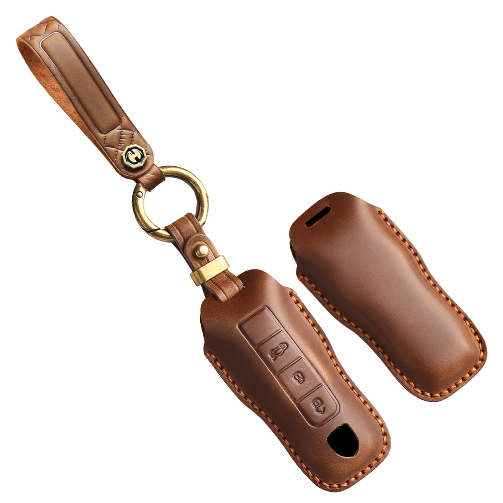 

TECART Чехол для ключа Porsche 911 Carrera Cayman, Держатель для ключа Porsche Panamera Cayenne, Macan, Boxster, коричневый
