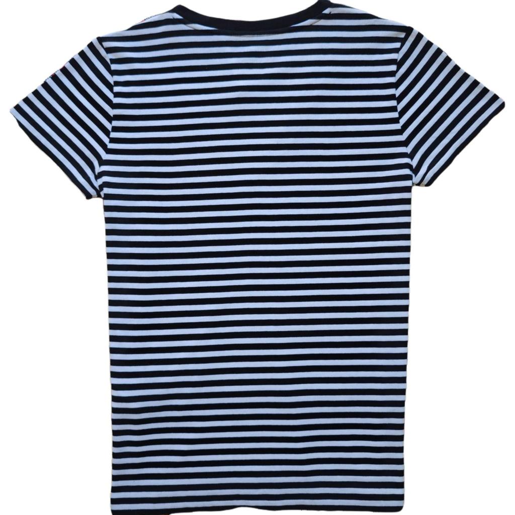 Polo Ralph Lauren Striped Logo Embroidered V-Neck Short Sleeve T-Shirt Women T-Shirts Black White 211698035-045