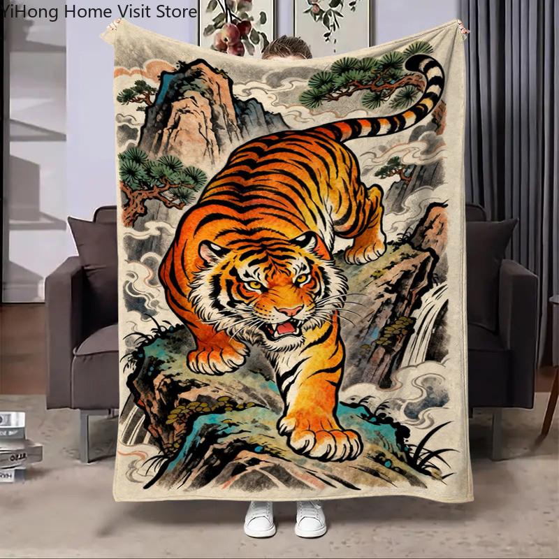 8 Storlekar Ny Tiger Tecknad Djur Flanellfilt Fluffig Barn och Vuxna Soffa Plysch Sängöverkast Pläd Lunchfilt för Soffa Säng