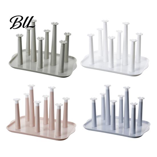 Home Cup Organizer 6-Slot Plastic Drying Rack with Drip Tray Space-Saving Anti-bacterial Holder Countertop for Mugs Glasses BPA-Free Kitchen