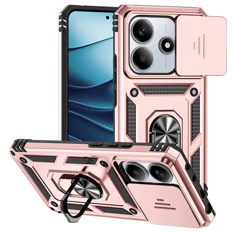 Capa For Xiaomi Redmi Note 14 5G Case Armor Slide Camera Lens Protector Back Cover for Redmy Note14 Shockproof Ring Stand Funda