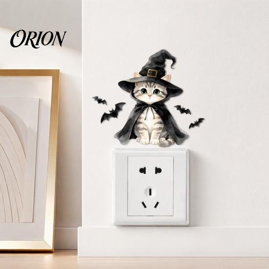 Versatile Adhesive Home Decor Halloween Wizard Cat & Bat Switch Sticker, Self-Adhesive Light Decal, Decals Removable Wall for Bedroom Living