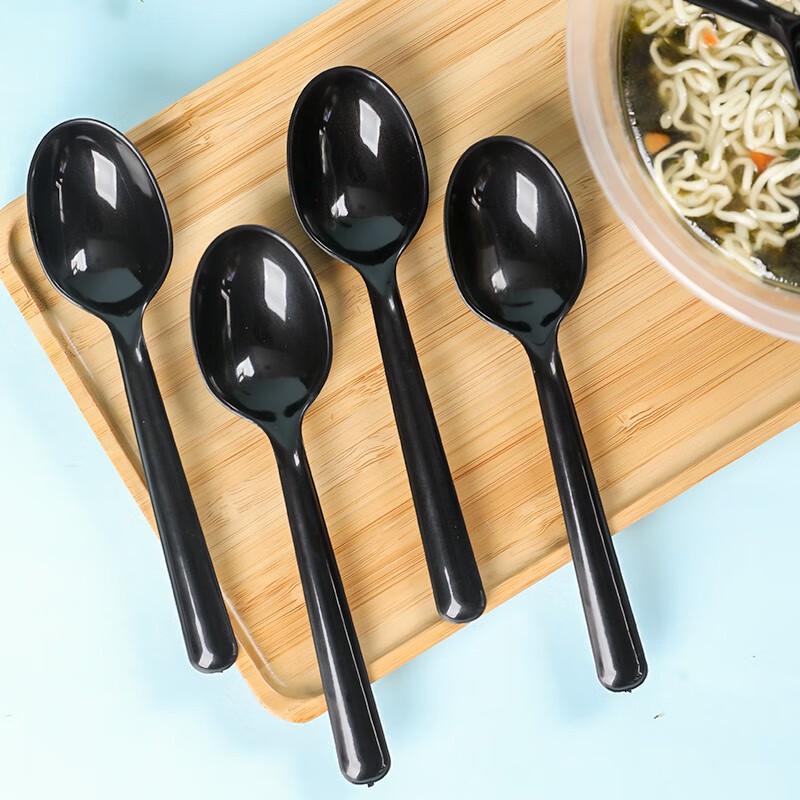 Fangcaodi Individually Wrapped Disposable Black Soup Spoons