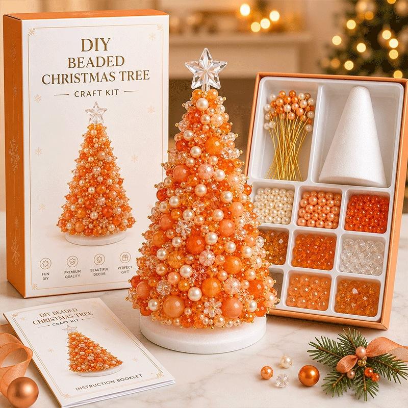 Beaded Christmas Tree DIY Kit, Colourful Plastic Bead Ornament Craft Set, Handmade Holiday Tree Making Kit for Kids Adults