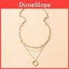 Geometric Alloy Chunky Chain Necklace With Round Pendant For Women Summer