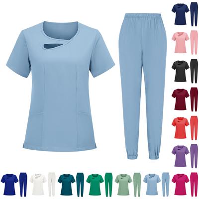 Γυναικεία Στολή Εργασίας Soild Scrub με Σταυρωτό V-Neck, Κοντομάνικα, Διασκεδαστικά T-Shirts, T-shirt Εργασίας με Τσέπες