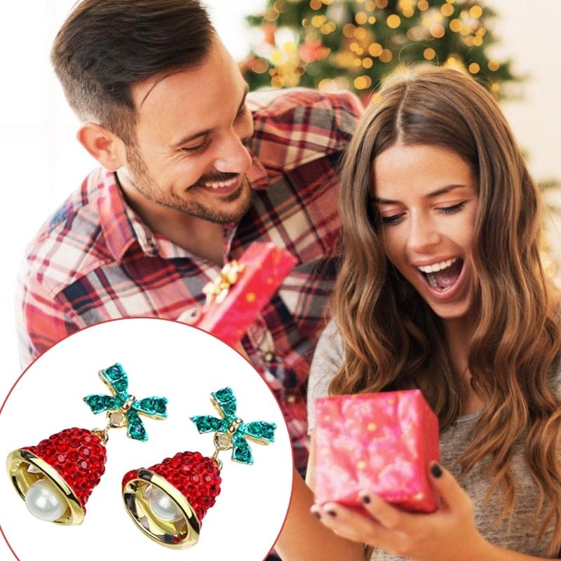 Sparkling Bowknot Bell Drop Earrings for Women and Girls Handmade Holiday Jewelry Stylish Christmas Party Accessories