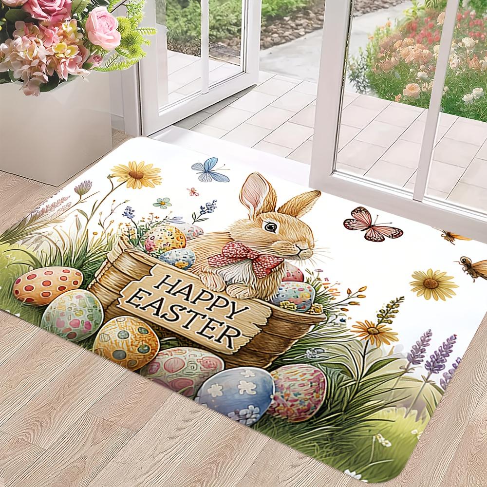 Printed Easter Bunny Spring Welcome Doormat Mat Polyester Outdoor Home Decor Holiday Rug for Narnia Entrance Porch Gift Idea