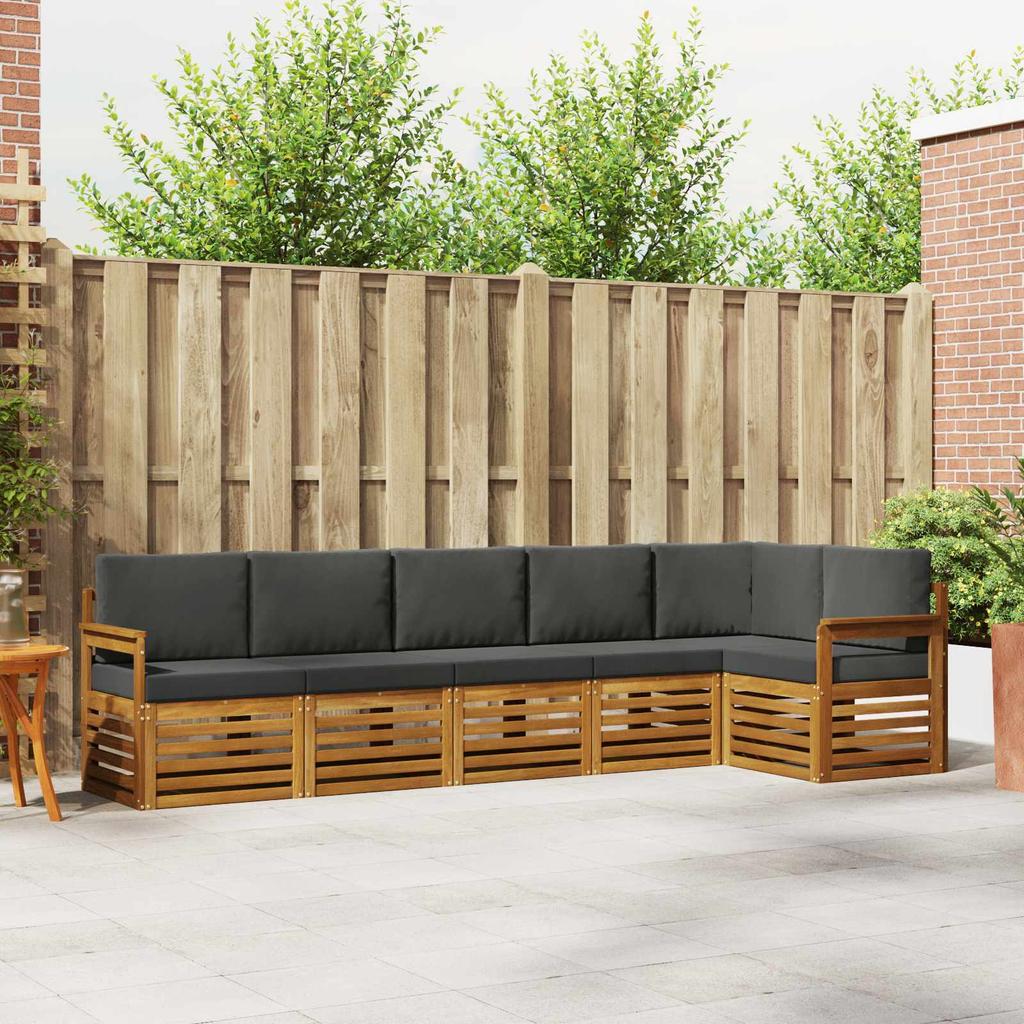 Outdoor Corner Sofa Set 6 Pcs Natural & Anthracite Solid Acacia Wood