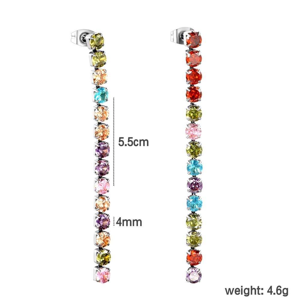 Fashionable And Luxurious Round Colorful Zircon Fringe Earrings With Exquisite Chain Accessories Versatile Ear Jewelry