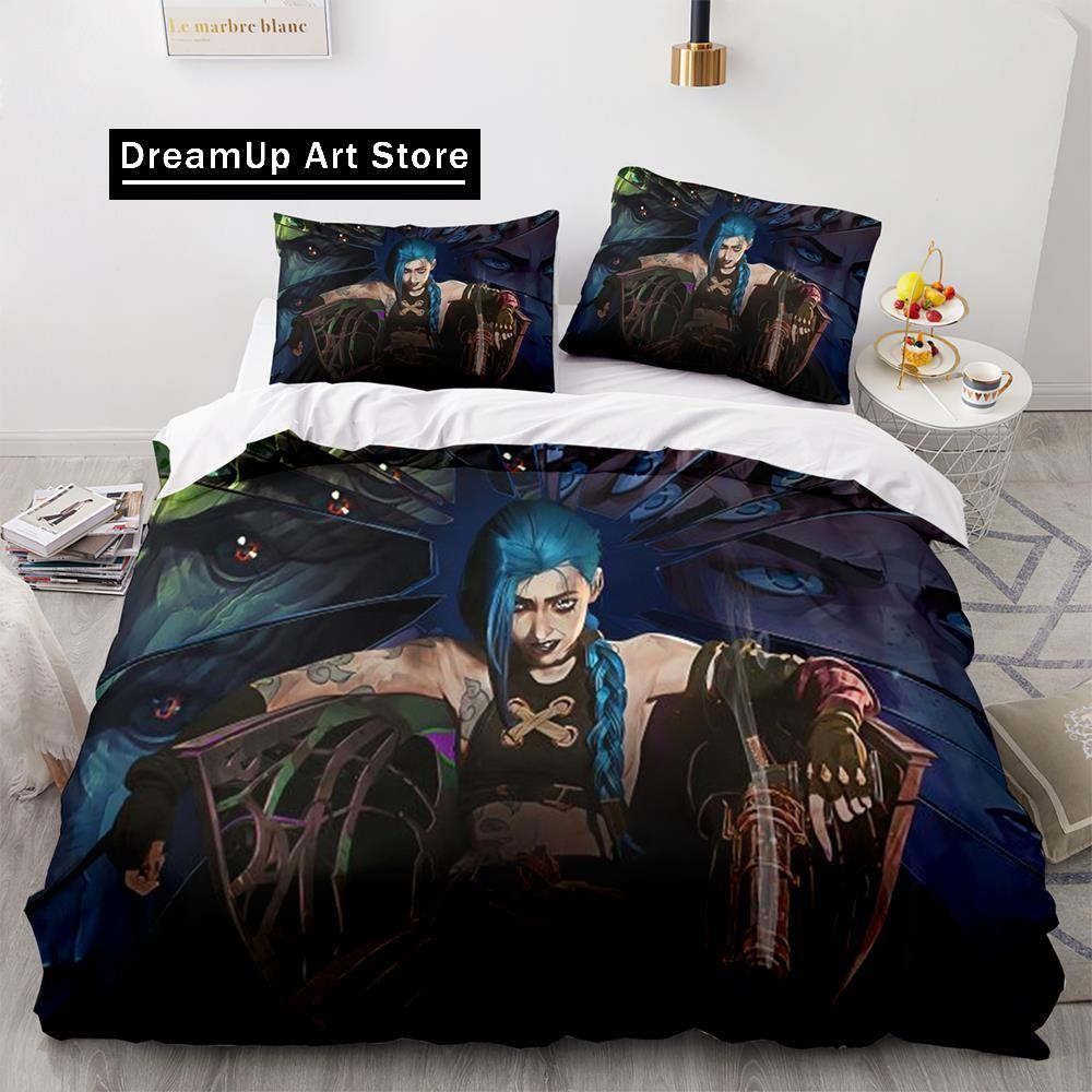 Arcane Anime Hra Jinx Ložní prádlo Sada Roztomilý povlak na prošívanou deku Povlečení s polštářem Twin Single Queen King Size Chlapci Dospělí