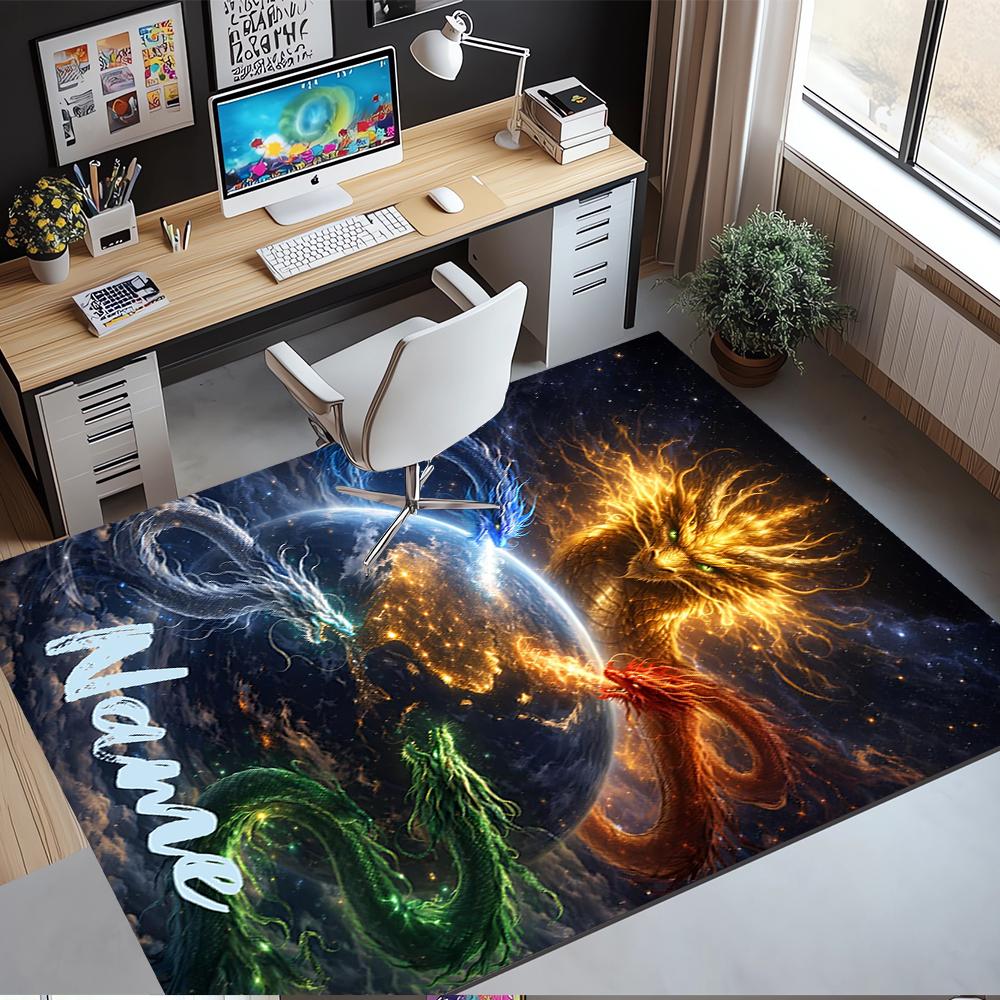 Custom Name Dragon Printed Carpet,Rug for Office Chair Living Room Bedroom Kitchen Room Decor Gifts.