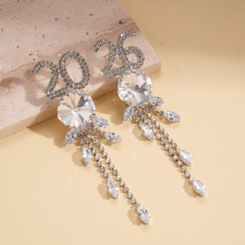 2026 Pendant Rhinestone Tassel Earrings Jewelry Number Earrings  Valentine's Day Gift
